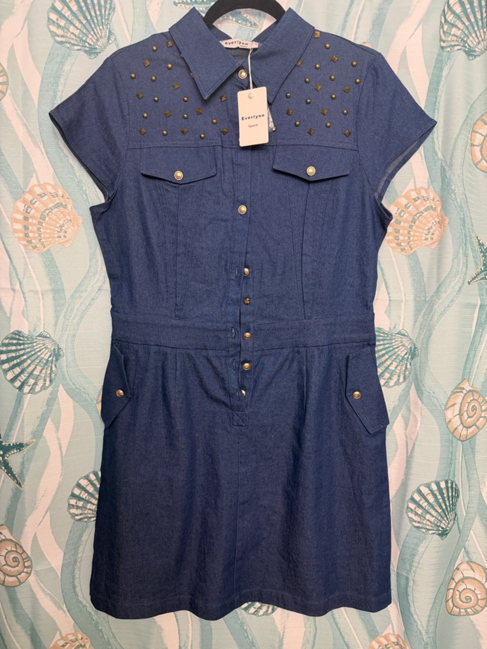 Studded Denim Shirt Dress by Evelyn